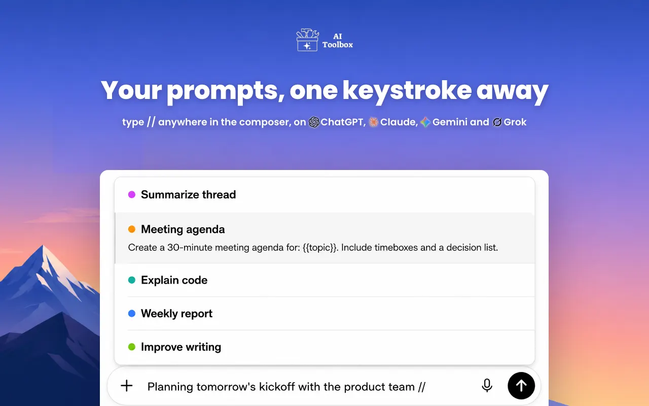 AI Toolbox — screenshot 2 from its Chrome Web Store listing