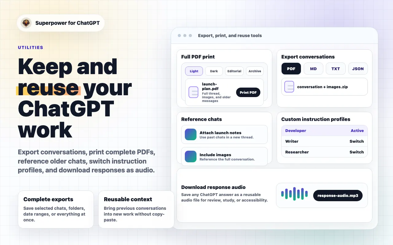 Superpower for ChatGPT — screenshot 5 from its Chrome Web Store listing
