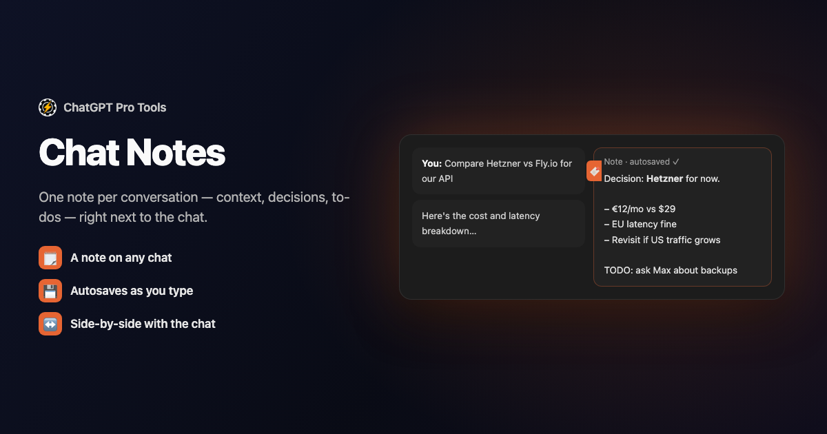 A note drawer open beside a ChatGPT conversation