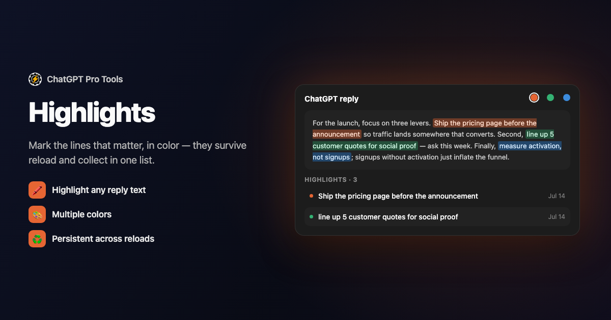 Highlighted text in a ChatGPT reply with a color palette open